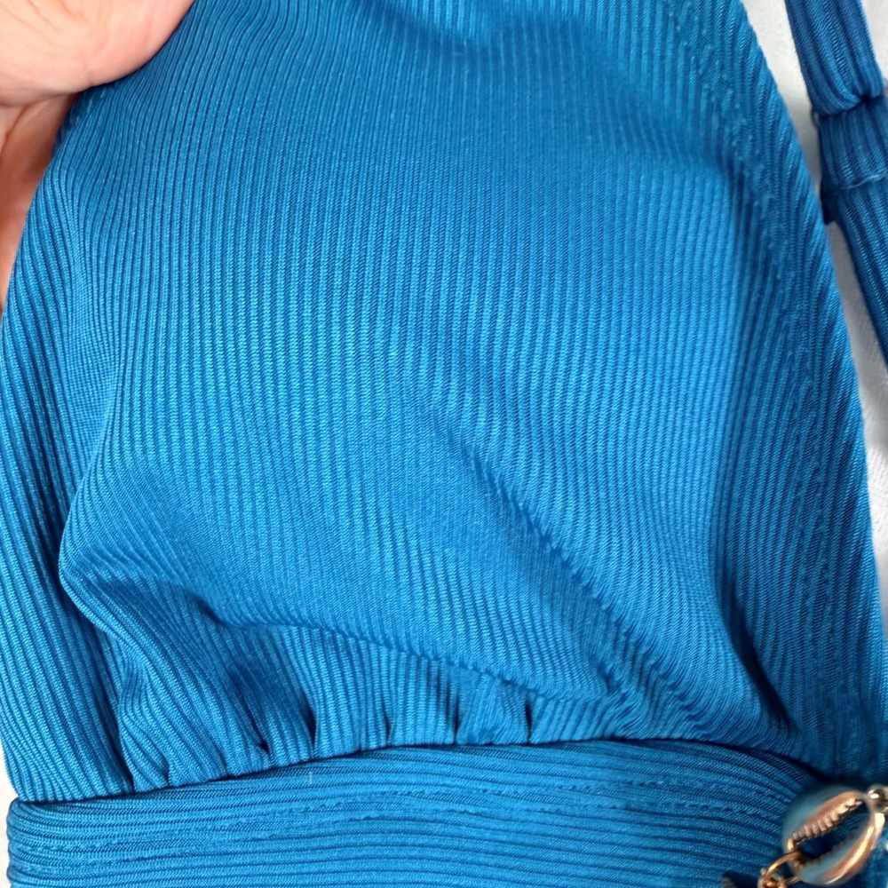 Cupshe One Piece Swimsuit S Teal Blue Ribbed Ruched Starfish Charm Cutout Back - Picture 12 of 15